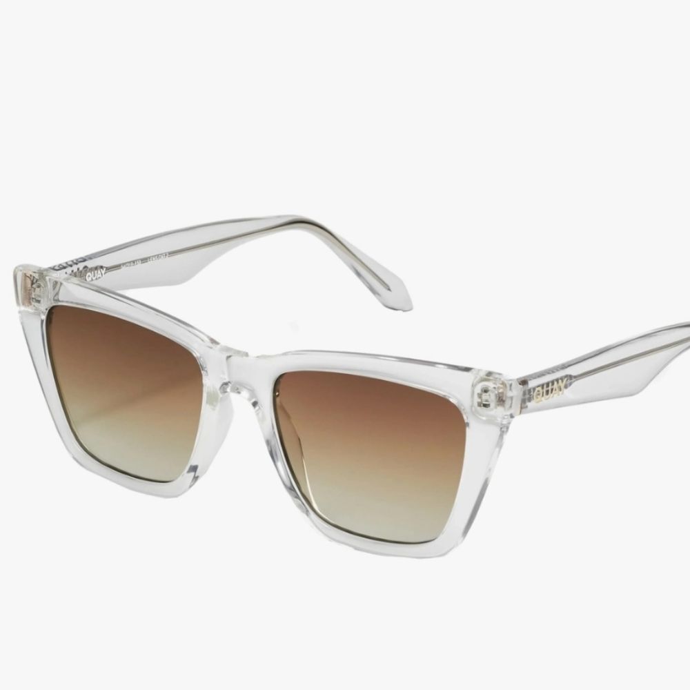 Quay Australia Call The Shots Square Cat Eye Sunglasses-‎ Clear Frame/Sepia Lens